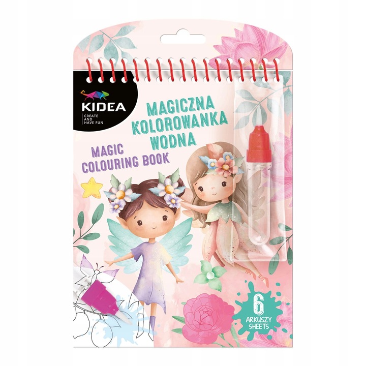 MAGICZNA WIELORAZOWA KOLOROWANKA WODNA 6 ARKUSZY PISAK DO KOLOROWANIA KIDEA
