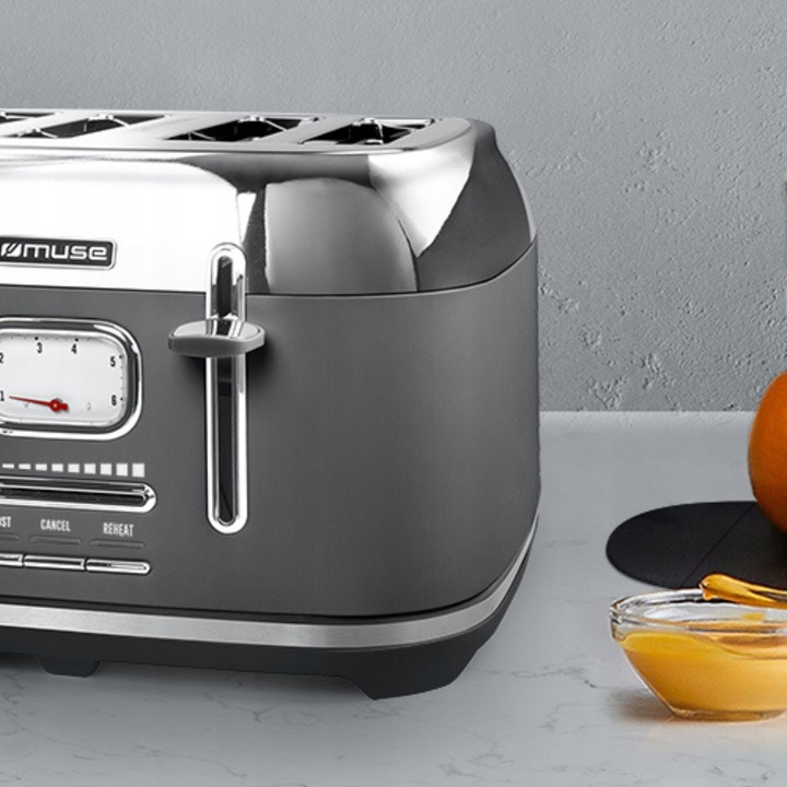TOSTER OPIEKACZ RETRO DUŻA MOC 1800W NA 4 TOSTY SZARY/SREBRNY MUSE MS-131DG