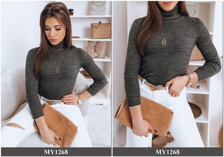 PRĄŻKOWANY SWETER DAMSKI GOLF KOLORY ox129 UNI