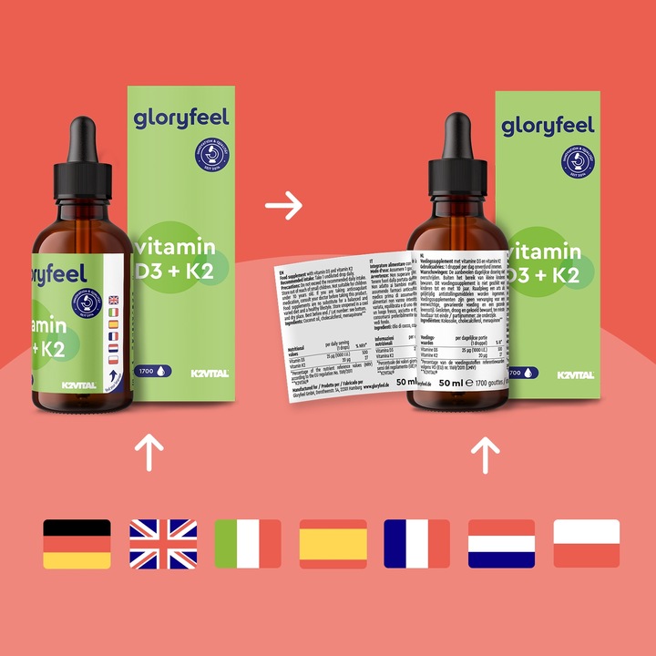 WITAMINA D3 K2 MK7 - 1700 kropel 50 ml - Menachinon Premium gloryfeel