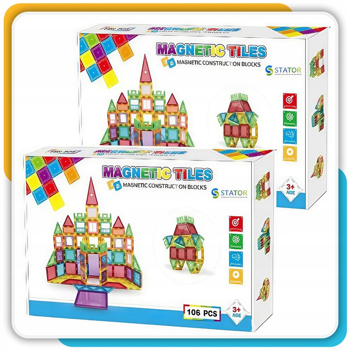 Klocki magnetyczne duże konstrukcyjne 3D zestaw 212 elementów Magnetic -S-