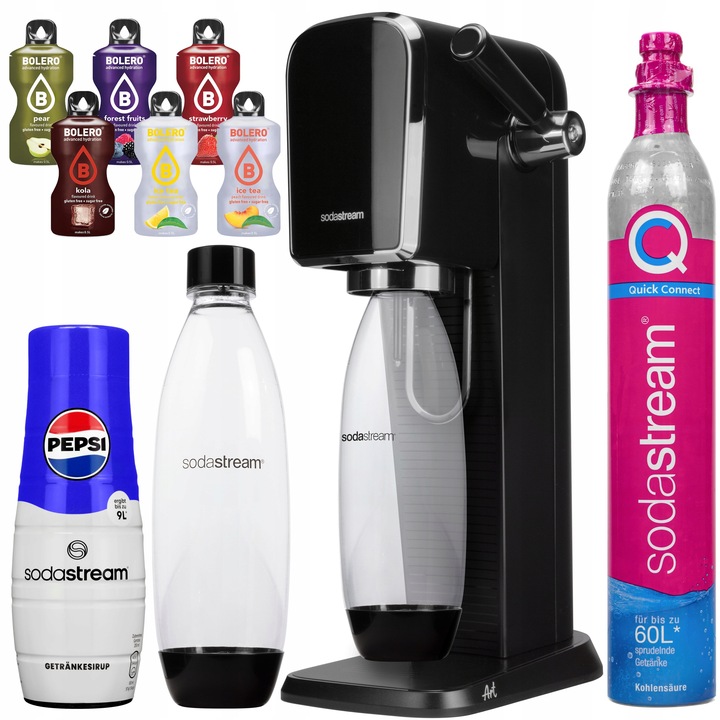 SATURATOR DO WODY SODASTREAM ART CZARNY BUTELKA + SYROP PEPSI + DODATKI