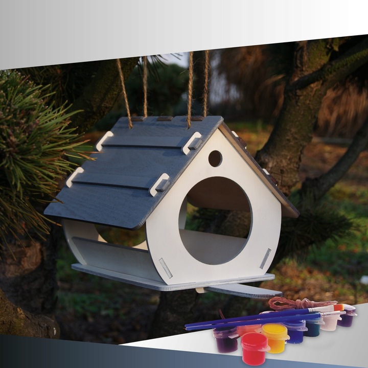 Drewniany KARMNIK Dla Ptaków do Złożenia i Malowania+farby DIY