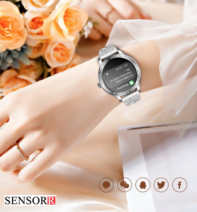 SREBRNY ZEGAREK SMARTWATCH DAMSKI ROZMOWY CIŚNIENIOMIERZ PULSOMETR KROKI PL