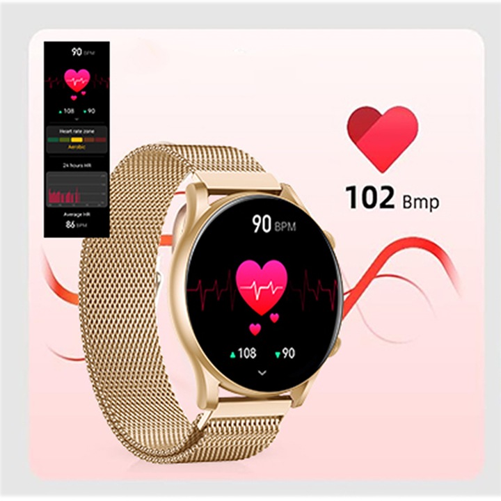 SMARTWATCH ZEGAREK DAMSKI POLSKIE MENU ROZMOWY ZDROWIE SPORT AMOLED 4 PASKI