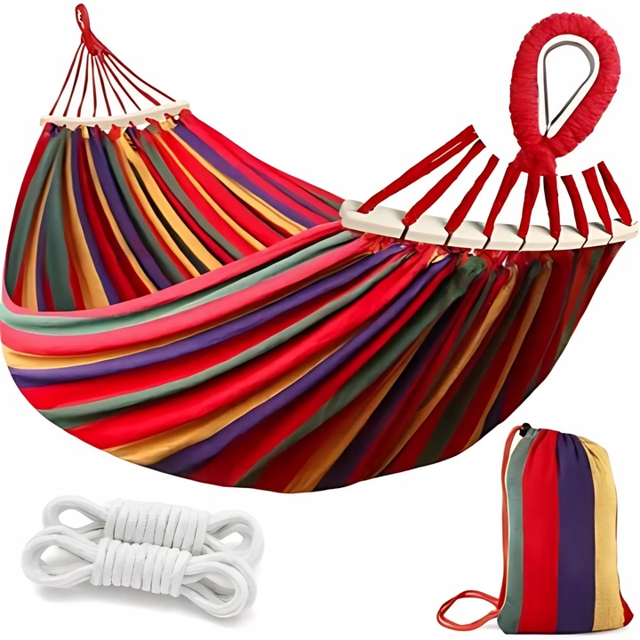 HAMAK OGRODOWY 2-OSOBOWY XXL Z POPRZECZKĄ MOCNY DUŻY HUŚTAWKA + TORBA