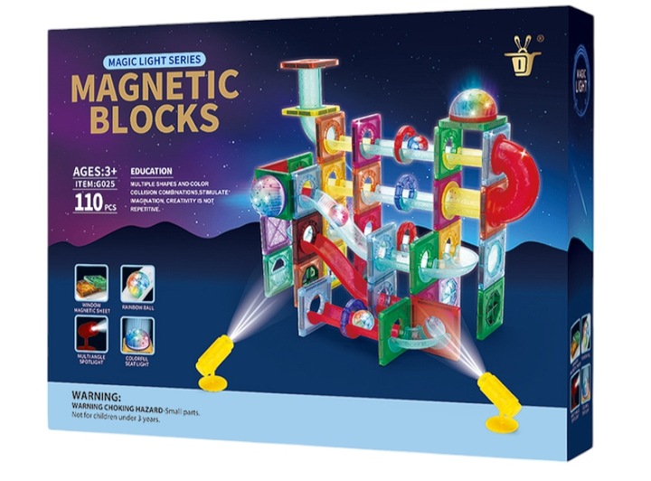 KLOCKI MAGNETYCZNE PANELE 110 EL DUŻY ŚWIECĄCY TOR KULKOWY DLA DZIECI