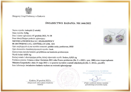 Mennica Świdnicka - Srebrny Naszyjnik Kolczyki Komplet Srebro Prezent