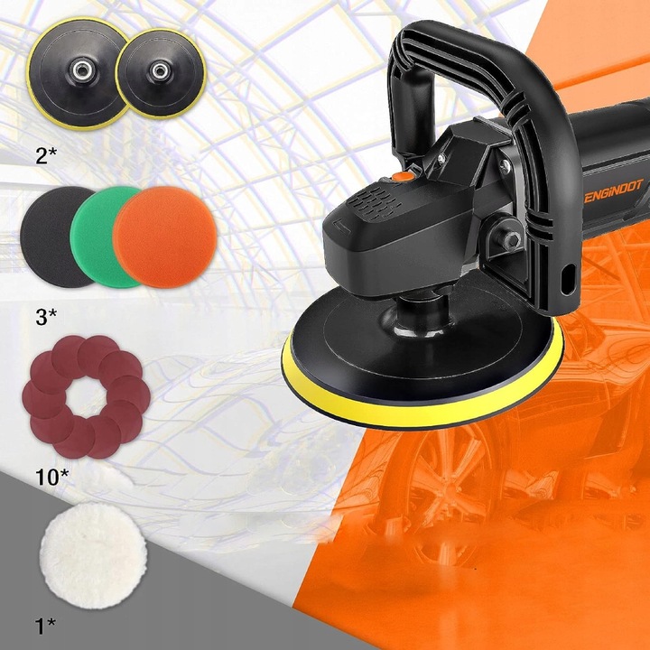 Profesjonalna POLERKA SAMOCHODOWA Z REGULACJĄ OBROTÓW z LCD + 20 AKCESORIÓW