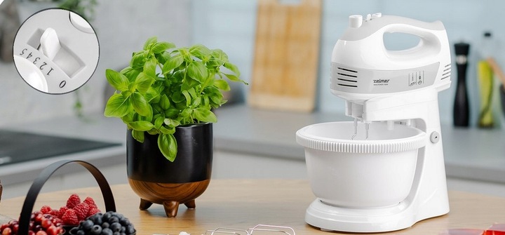 MIKSER RĘCZNY ZHM 2459S Z MISĄ 700W BIAŁY 4 KOŃCÓWKI ROBOT KUCHENNY