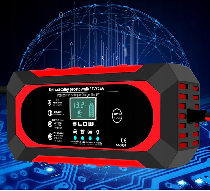 AUTOMATYCZNY INTELIGENTNY PROSTOWNIK ŁADOWARKA AKUMULATORA LCD 24V 12V 8A
