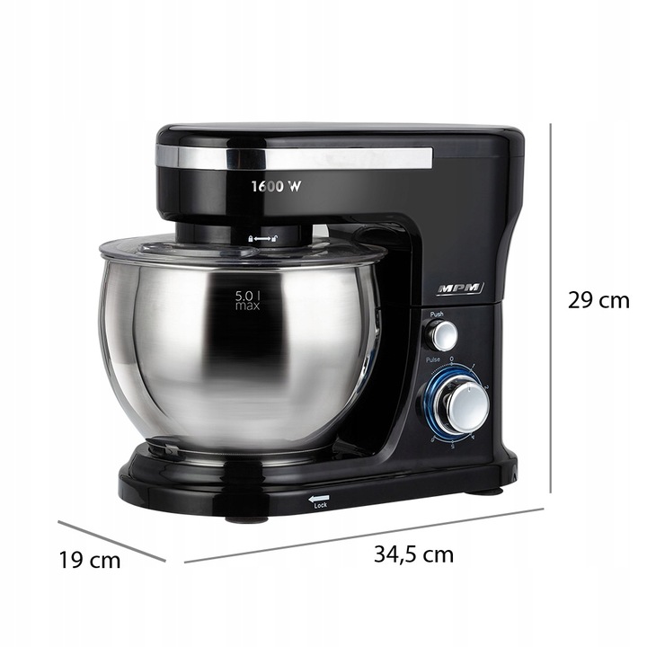 Robot kuchenny planetarny wielofunkcyjny 2 misy zestaw czarny MPM MRK-21