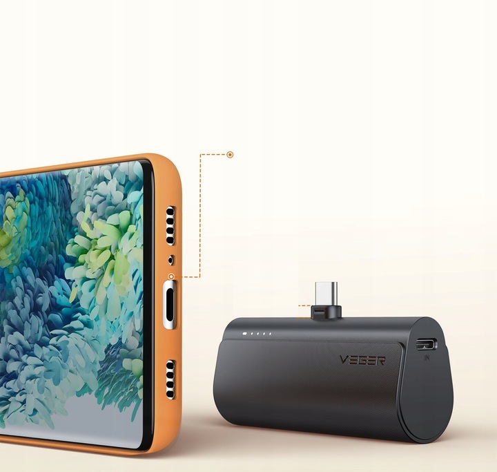 POWERBANK VEGER PlugOn 5000mAh PD 20W USB C mini mały lekki kieszonkowy