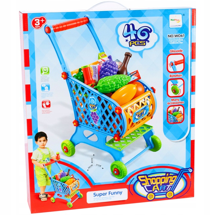 WÓZEK KOSZYK ZAKUPOWY MARKETOWY NA ZAKUPY Z PRODUKTAMI DLA DZIECI