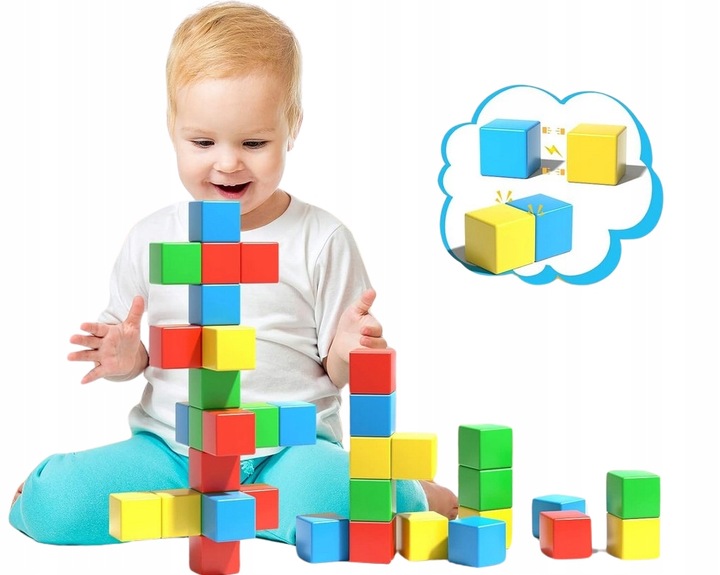 Kolorowe klocki magnetyczne kostki edukacyjne układanka 3d 69 elementów