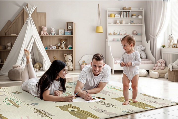 MATA PIANKOWA EDUKACYJNA SKŁADANA DLA DZIECI DUŻA MISIE BALONY 180x200