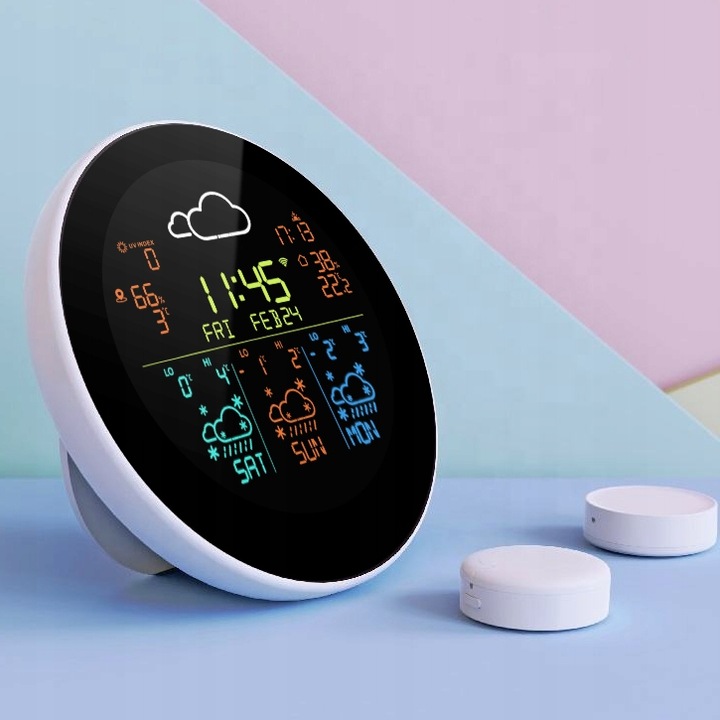 STACJA POGODY POGODOWA WIFI METEOROLOGICZNA TUYA ZEGAR 3 CZUJNIKI PROGNOZA