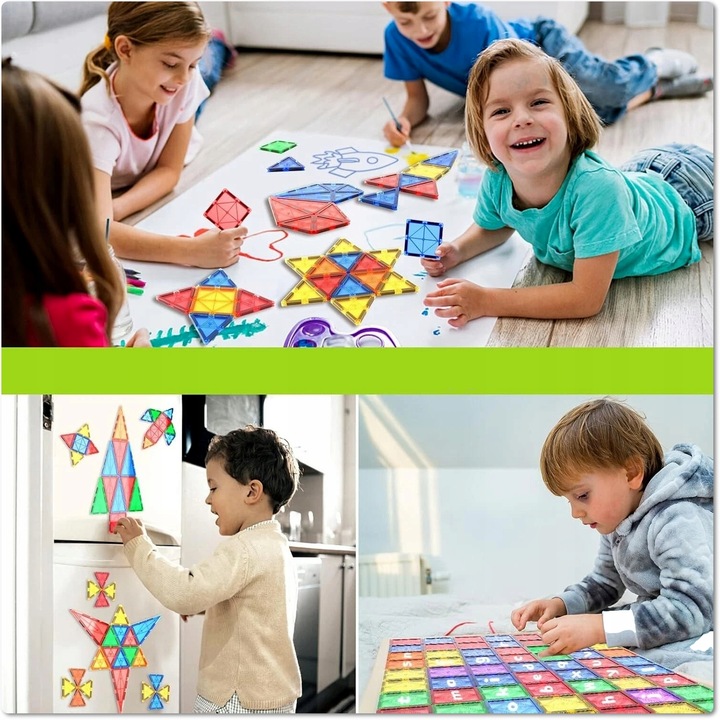 KLOCKI MAGNETYCZNE Duże 3D Magnetic Tiles Konstrukcyjne zestaw XXL 80 el