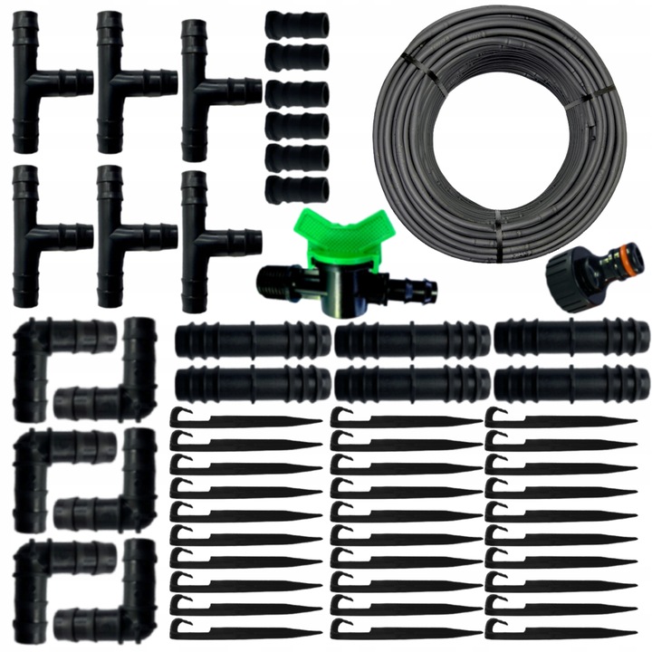 LINIA KROPLUJĄCA NAWODNIENIE KROPELKOWE WĄŻ DO PODLEWANIA ZESTAW 50m+ 56el.