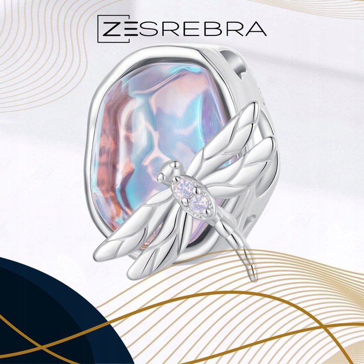 CHARMS WAŻKA NA KAMIENIU OPAL srebro pr 925 koralik ZAWIESZKA SREBRNA BEADS