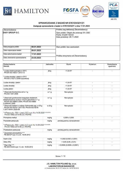 Olejek konopny CBD 300mg dla psa i kota NA STAWY