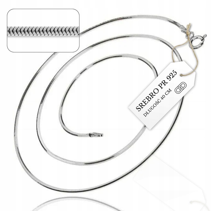 Łańcuszek Srebrny próba 925 40 cm GRUBA LINKA ŻMIJKA ŻYŁKA OKRĄGŁA