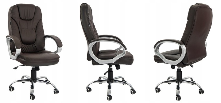 FOTEL BIUROWY OBROTOWY KRZESŁO BIUROWE OBROTOWE ERGONOMICZNY SKÓRZANY BRĄZ