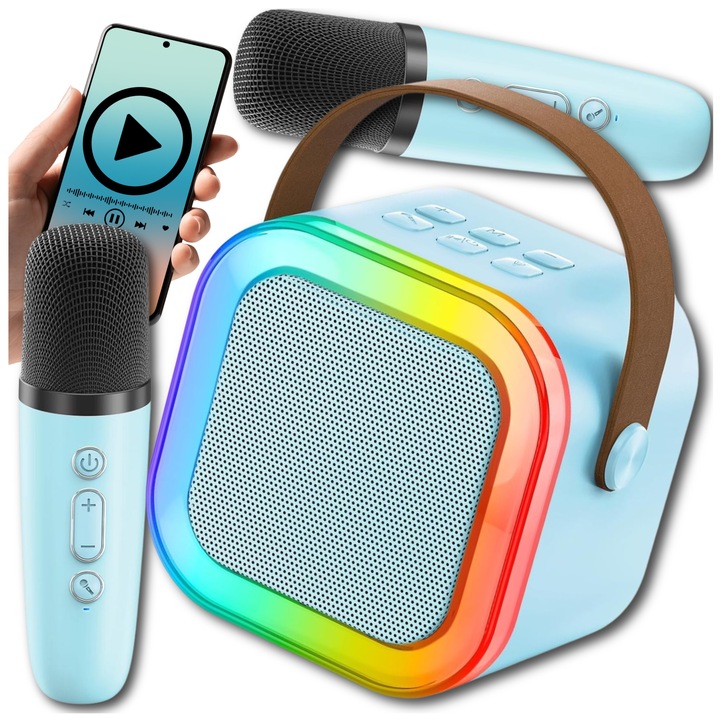 ZESTAW KARAOKE 2 MIKROFONY + GŁOŚNIK BEZPRZEWODOWY BLUETOOTH SUPER DŹWIĘK