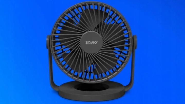 Wentylator biurkowy SAVIO z akumulatorem USB-C, czarny,