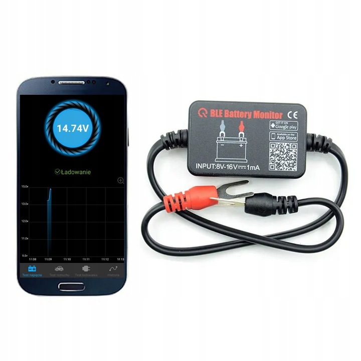 TESTER AKUMULATORÓW 12V APLIKACJA POLSKIE MENU
