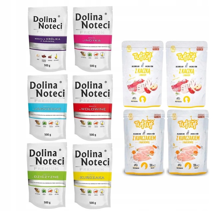 Zestaw dla psa 10x500g mix smaków 6x Dolina Noteci + 4x Bult Tuf Tuf