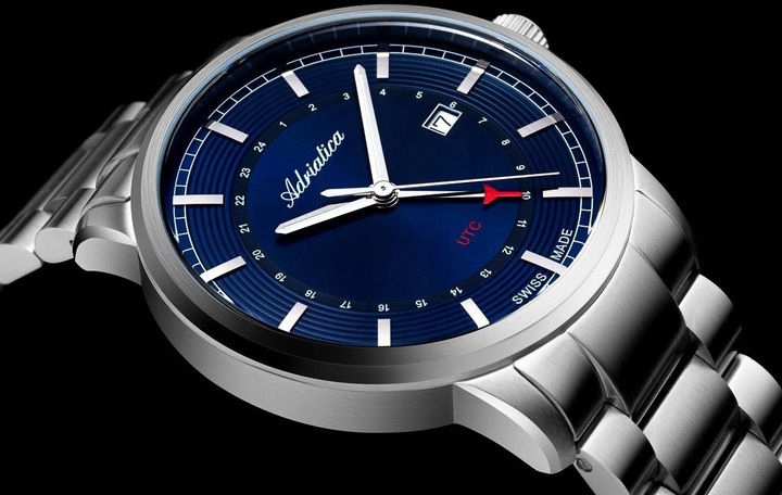 SZWAJCARSKI ZEGAREK MĘSKI ADRIATICA A8307.5115Q CLASSIC GMT DATA SZAFIR BOX