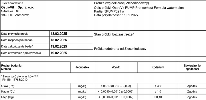 OstroVit PUMP Pre-Workout 500 g POMPA SIŁA AAKG