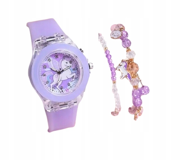 Fioletowy zegarek świecący z jednorożcem bransoletka prezent dziewczynki