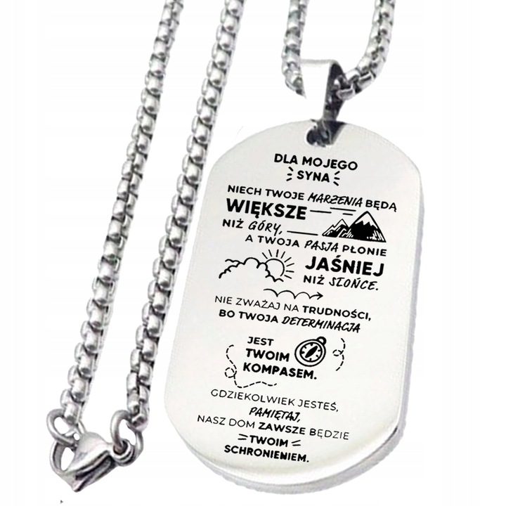 Nieśmiertelnik ze stali z Dedykacją dla Syna Prezent Personalizowany