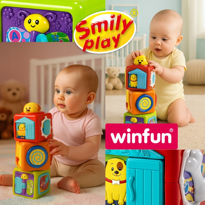 SMILY PLAY Wieża z klocków kolorowa kostka sensoryczna edukacyjna 3m+