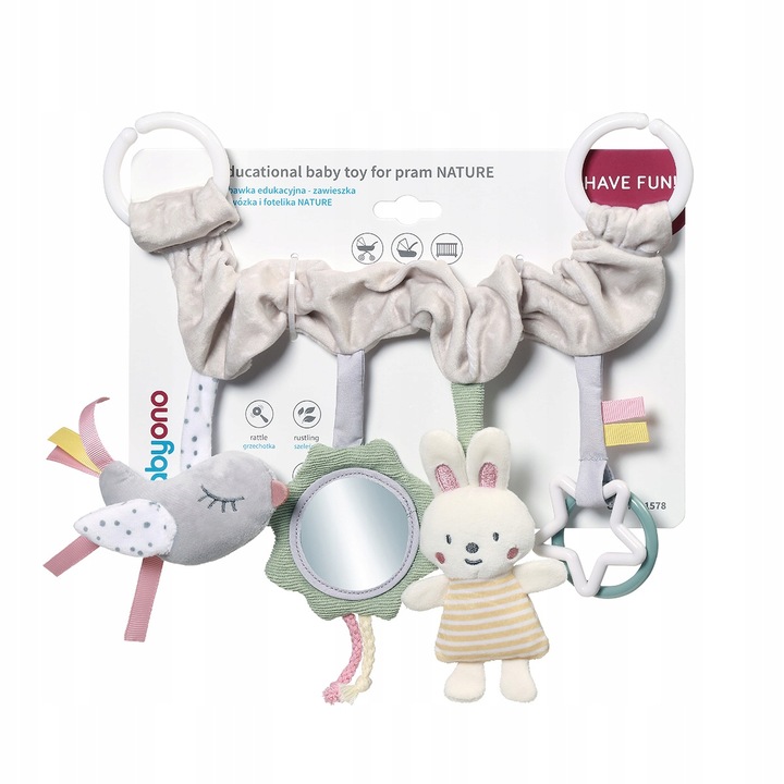 BABYONO EDUKACYJNA ZABAWKA SENSORYCZNA DO WÓZKA ŁÓŻECZKA FOTELIKA NATURE