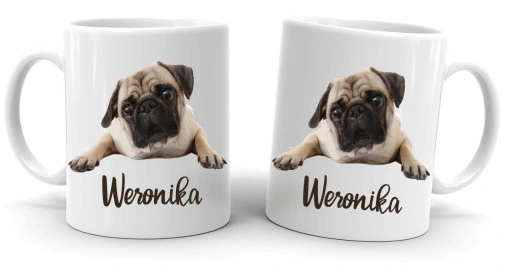 Zestaw Poduszka + Kubek z MOPSEM + Twoje IMIĘ