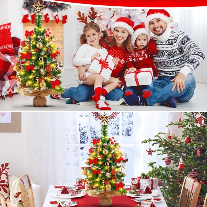 MAŁA SZTUCZNA CHOINKA 60 CM DO DEKORACJI STOŁU Z OŚWIETLENIEM LED