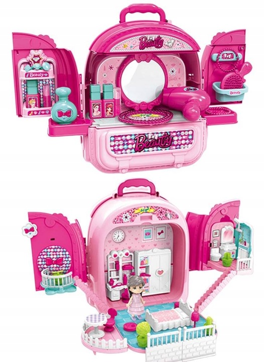 Lalka w Domku salon piękności dla dzieci toaletka 3w1 dla 3 4 5 6 7 latki