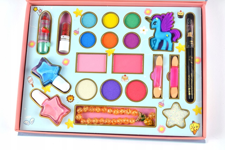 ZESTAW DO MAKIJAZU DLA DZIECI DO MALOWANIA KOSMETYKI LAKIER POMADKA CIENIE