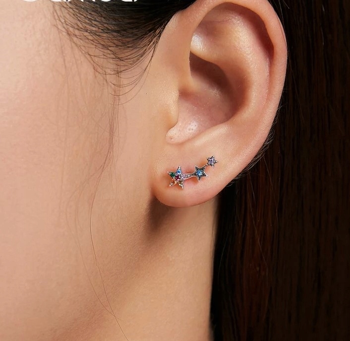 Srebrne kolczyki rodowane gwiazdki wkrętki sztyfty srebro próba 925