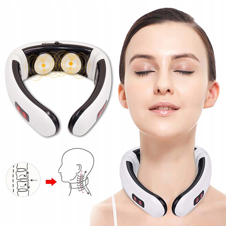 MASAŻER ELEKTROSTYMULATOR SZYI KARKU TENS EMS 2W1 ELEKTRODY TERAPIA PRĄDEM