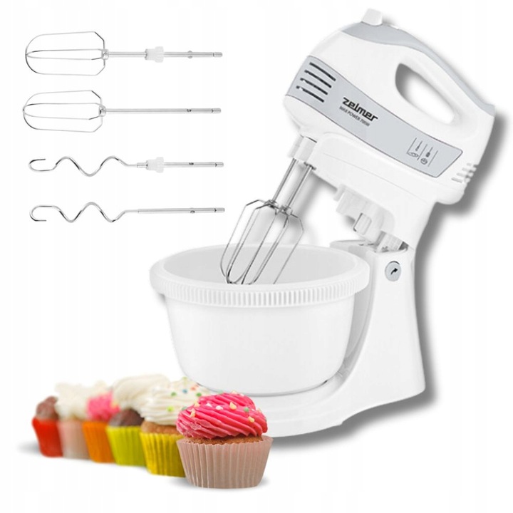MIKSER RĘCZNY ZHM 2459S Z MISĄ 700W BIAŁY 4 KOŃCÓWKI ROBOT KUCHENNY