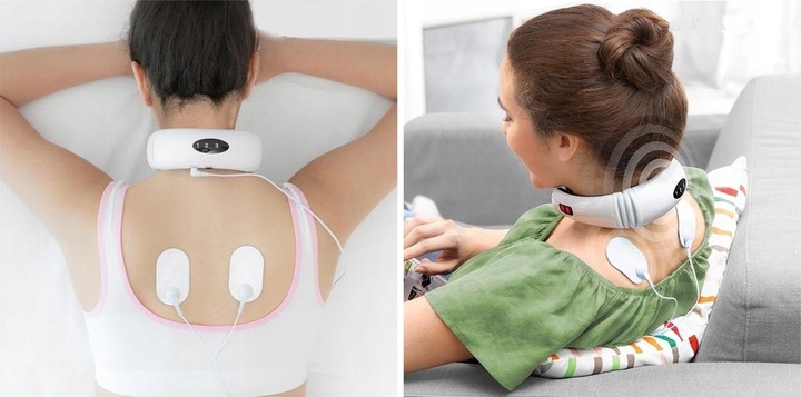 MASAŻER ELEKTROSTYMULATOR SZYI KARKU TENS EMS 2W1 ELEKTRODY TERAPIA PRĄDEM