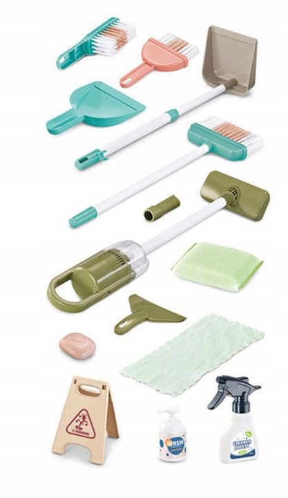 Zestaw do sprzątania dla dzieci odkurzacz wózek mop wiaderko akcesoria 20w1