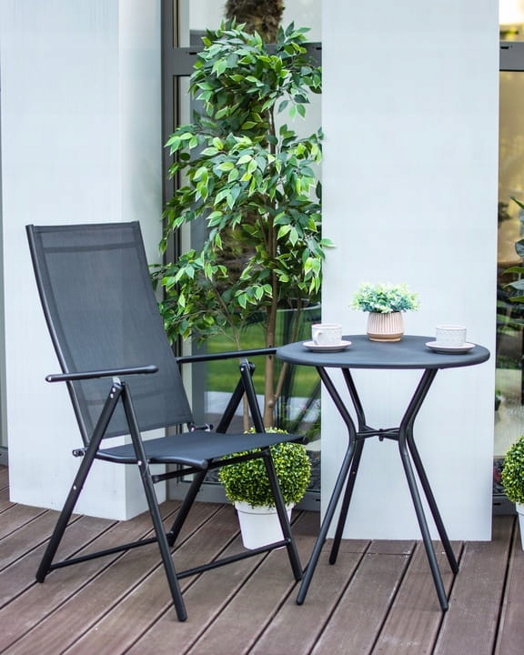 Krzesło Ogrodowe Składane Regulowane Oparcie Leżak Fotel Aluminium Czarny