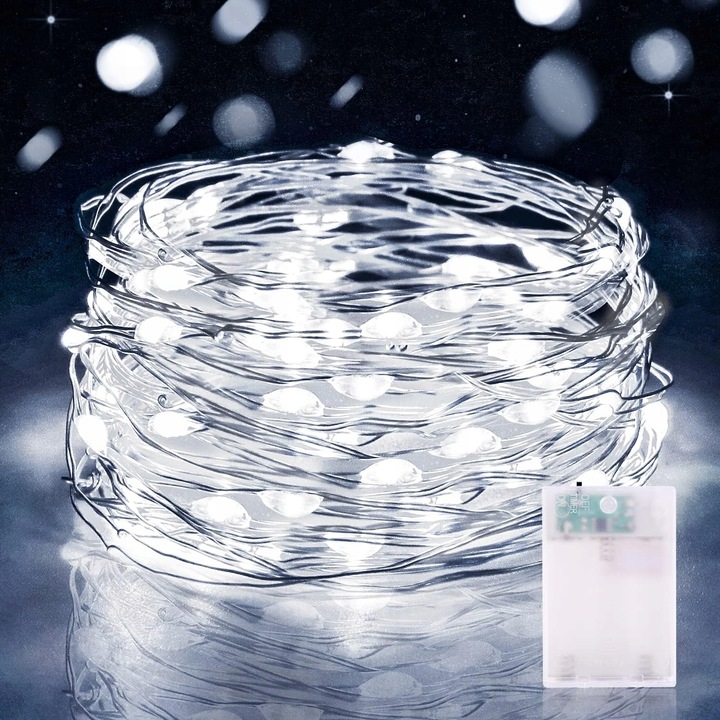 4szt X LAMPKI LED DRUCIKI 5 M 50 LED NA BATERIE MIKRO ŚWIATEŁKA ZIMNY BIAŁY