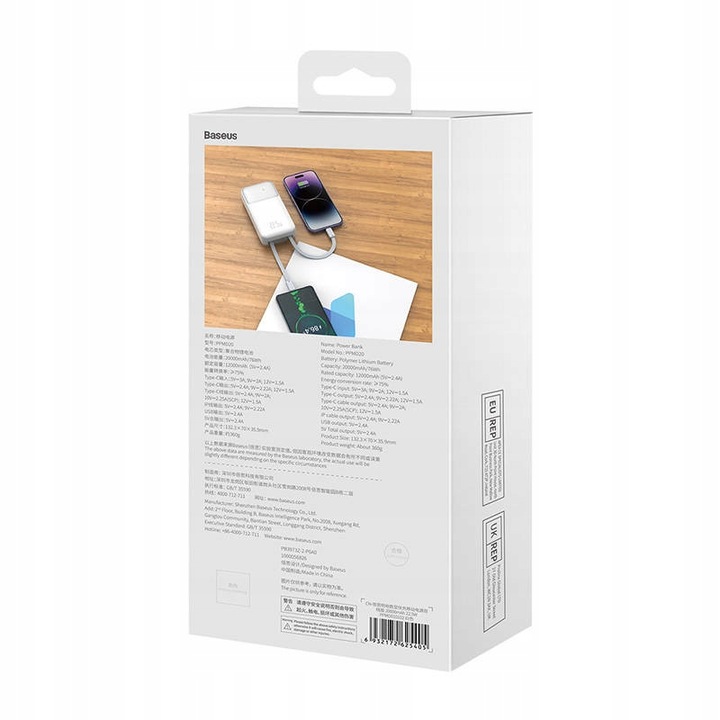 BASEUS POWERBANK 20000MAH 22.5W USB-A USB-C DO TELEFONU KABEL USB TYP C