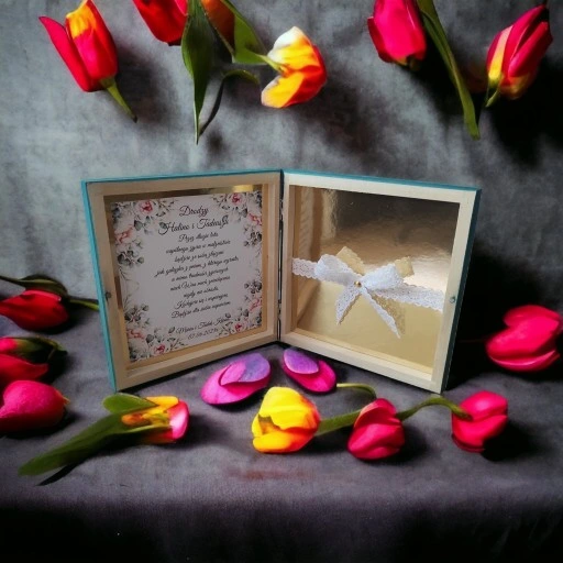 Pudełko ala koperta na pieniądze Prezent ŚLUB ślubny szmaragd pamiątka